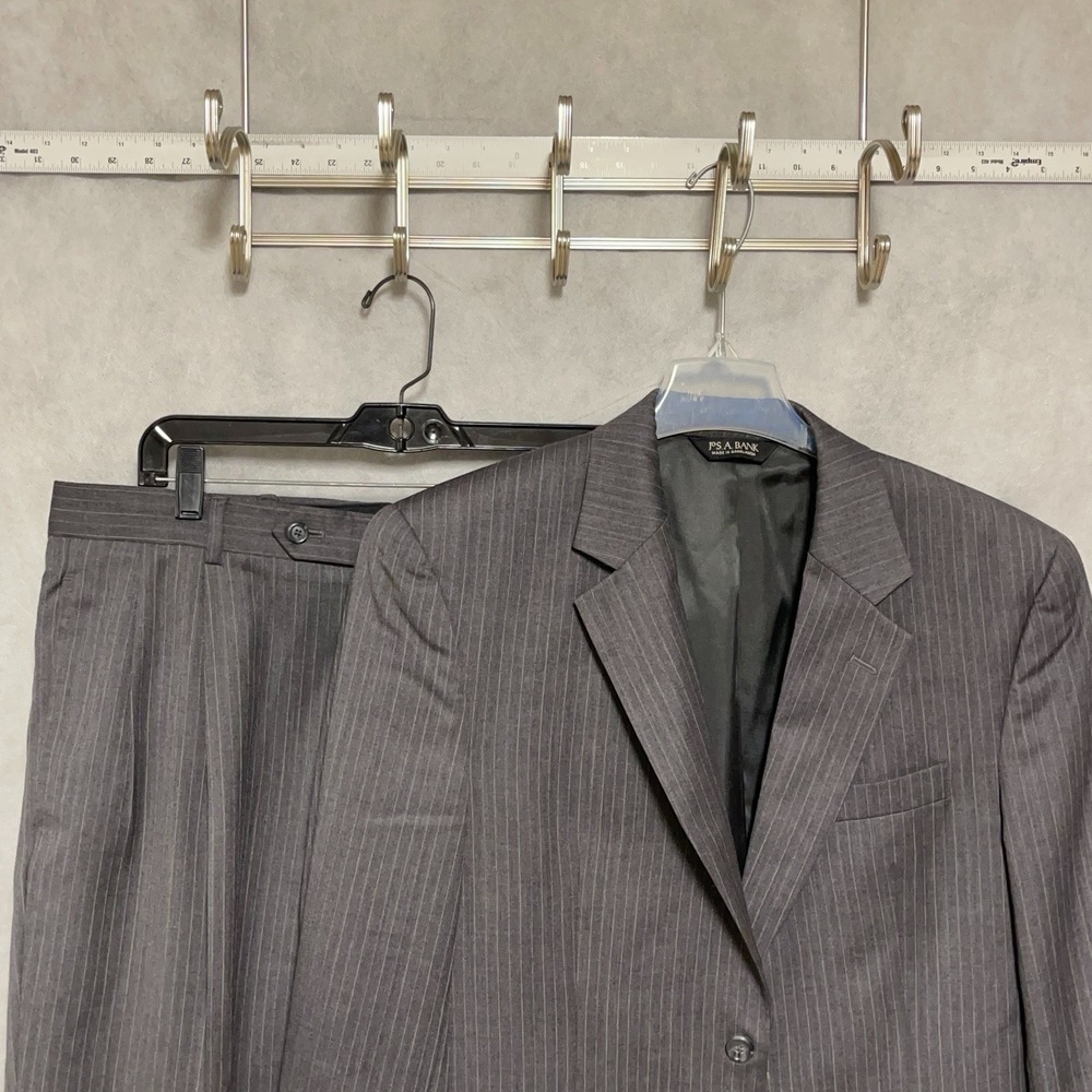 Jos A Bank Suit Men 40R Gray with Blue Gray Stripes Wool Academia W35X30L  Luxe